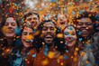 © Larisa AI - A festive group of friends share a laugh amid a shower of colorful confetti, symbolizing fun and camaraderie