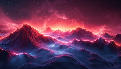 A colorful, glowing landscape with mountains and a blue sky by AI generated image
