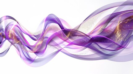 Poster - Abstract purple and gold waving ribbons on white background