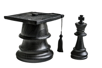 Wall Mural - A black wooden chess piece sits on a black wooden chessboard