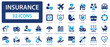 Insurance icons collection. Life, health and property insurance set. Car, home, travel insurance. Simple flat vector icon.