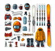 a close up of a bunch of ski equipment and equipment
