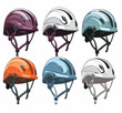 a close up of a helmet with different colors on it