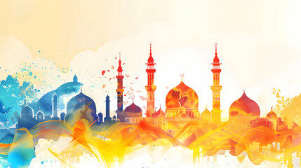 Wall Mural - watercolor Eid al adha ,eid al fitr islamic  card,background,Generative Ai