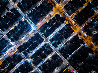 Poster - Top down view of compact building block in Hong Kong city at night