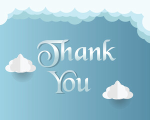 Paper art of thank you calligraphy hand lettering hanging with cloud