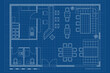Restaurant outline floor plan. Architectural cafe drawing. Bar interior scheme. Industrial linear map. Pub technical blueprint. Modern ground floorplan