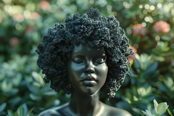 Sticker - A black woman with curly hair is sitting in a garden