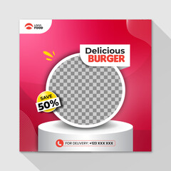 Wall Mural - Burger food social media post template