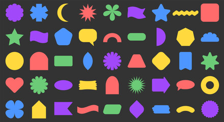 simple abstract geometric shapes on a black background. children's colorful figures, emblems, frames