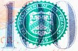 Macro image of one hundred US Dollar bill. Horizontal image.