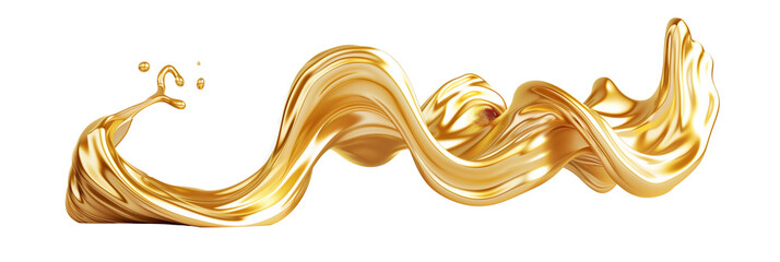 Wall Mural - 3D golden liquid coil, fluid and flowing, isolated on transparent background