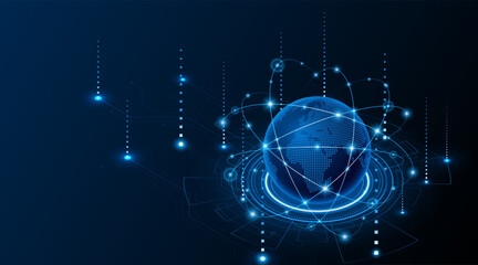 Aufkleber - Global connection network background. World map. High-speed internet technology concept or fast wireless data transmission. modern internet network connection technology background	