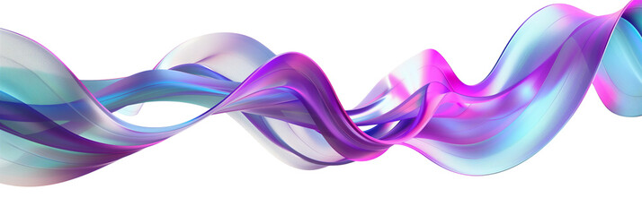 Wall Mural - 3D iridescent neon ribbon, flowing curves, isolated on transparent background