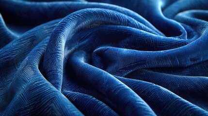 Canvas Print - A close-up of a blue velvet fabric with a wavy pattern.