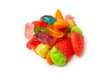 Assorted colorful gummy candies isolated on a white background. Top view. Jelly  sweets.