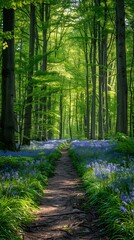 Canvas Print - Enchanting Spring Woodland with Carpet of Vibrant Bluebells Under Verdant Canopy