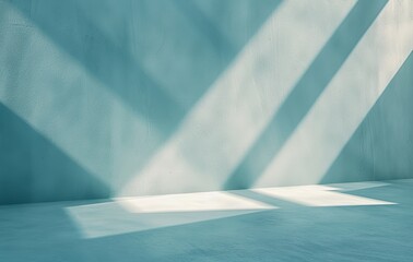 Poster - Bold geometric shadows cast across a textured blue wall creating a minimalist and abstract composition