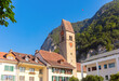 Church and traditional houses in Old City of Unterseen Interlaken, Switzerland