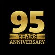 95 years logo or icon. 95th anniversary golden badge. Birthday celebrating, jubilee emblem design with number twenty. Vector illustration.