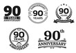 90 years icon or logo set. 90th anniversary celebrating sign or stamp. Jubilee, birthday celebration design element. Vector illustration.