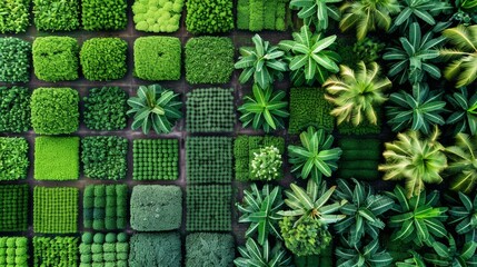 Poster -   A wall filled with various green plants amidst a sea of green grass and plants