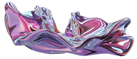 Wall Mural - Splashing 3d chrome neon fluid form liquid metallic shape, transparent background