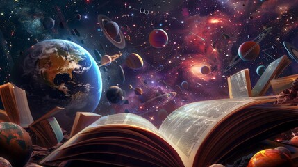 the image shows a book with the universe inside.