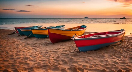 Sticker - Wooden boats on the beach.