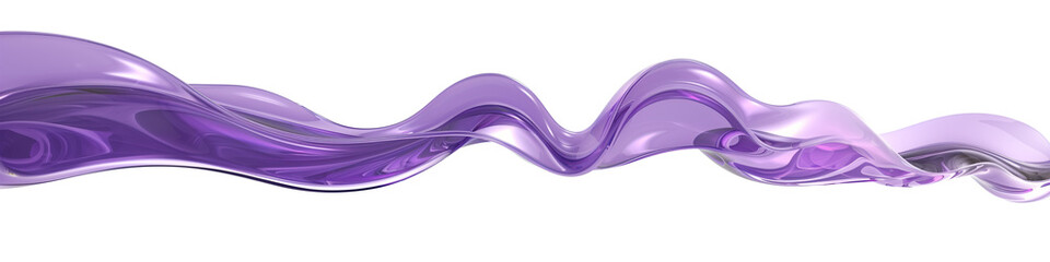 Wall Mural - 3d purple glossy glass shape flow, smooth wave, isolated on transparent background