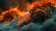 © Hardik - A powerful visual of fiery orange and deep teal waves crashing with intensity, their dynamic and forceful interaction resembling the raw power of nature.