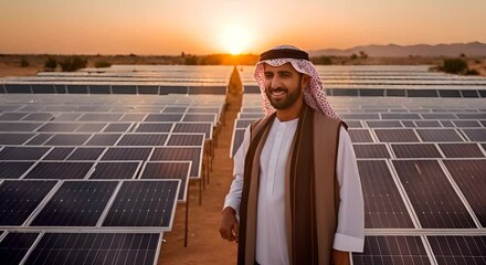 Canvas Print - Arab man with solar panels.