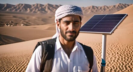 Wall Mural - Arab man with solar panels.