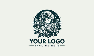 Wall Mural - woman logo with a bouquet of roses girl's vector with bouquet illustrator vector stock logo