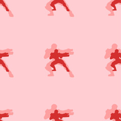 Wall Mural - Seamless pattern of large isolated red combat robots. The elements are evenly spaced. Vector illustration on light red background