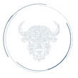 The buffalo head symbol filled with dark blue dots. Pointillism style. Vector illustration on white background