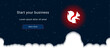 Business startup concept Landing page screen. The squirrel symbol on the right is highlighted in bright red. Vector illustration on dark blue background with stars and curly clouds from below