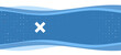 Blue wavy banner with a white multiplication symbol on the left. On the background there are small white shapes, some are highlighted in red. There is an empty space for text on the right side