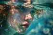 © Maryna - Portrait image of an innocent beautiful young mermaid girl underwater.