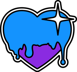 Wall Mural - Heart sticker in y2k style. Syrup liquid drops on the heart sticker. Bold colors