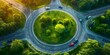 Aerial view of rural roundabout with cars moving through intersection. Concept Aerial Photography, Rural landscape, Roundabout, Traffic, Transportation