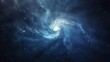 A blue and white spiral galaxy with stars in the background