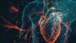 © Pungu x - Xray film showcasing a detailed view of the human heart, highlighted veins and arteries, against a dark background, medical diagnostic clarity,