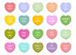 Sweet candy hearts.  Sweet heart candies, sweets valentines and conversation love hearts candies. Valentine day traditional treats. 