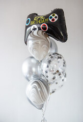 Wall Mural - black and silver balloons, a bunch of balloons with confetti