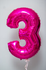 Wall Mural - Pink number 3 foil balloon 3 years old