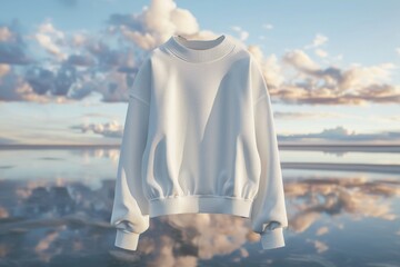 Canvas Print - A white sweater with a leopard print design is displayed in a blue sky