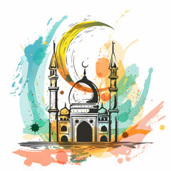 Wall Mural - watercolor Eid al adha islamic logo t-shirt poster design.Eid al adha, eid al fitr concept illustration background,Generative Ai