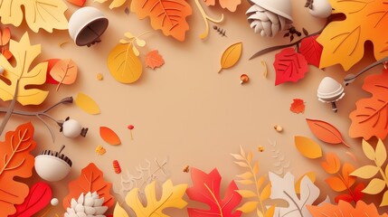 Wall Mural - Autumn Leaves and Floral Pattern Seamless Wallpaper Illustration