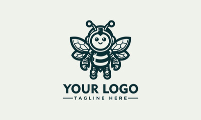 Wall Mural - bee robot character vector logo droid mascout vector illustration Bee robot mascot cartoon logo template vector